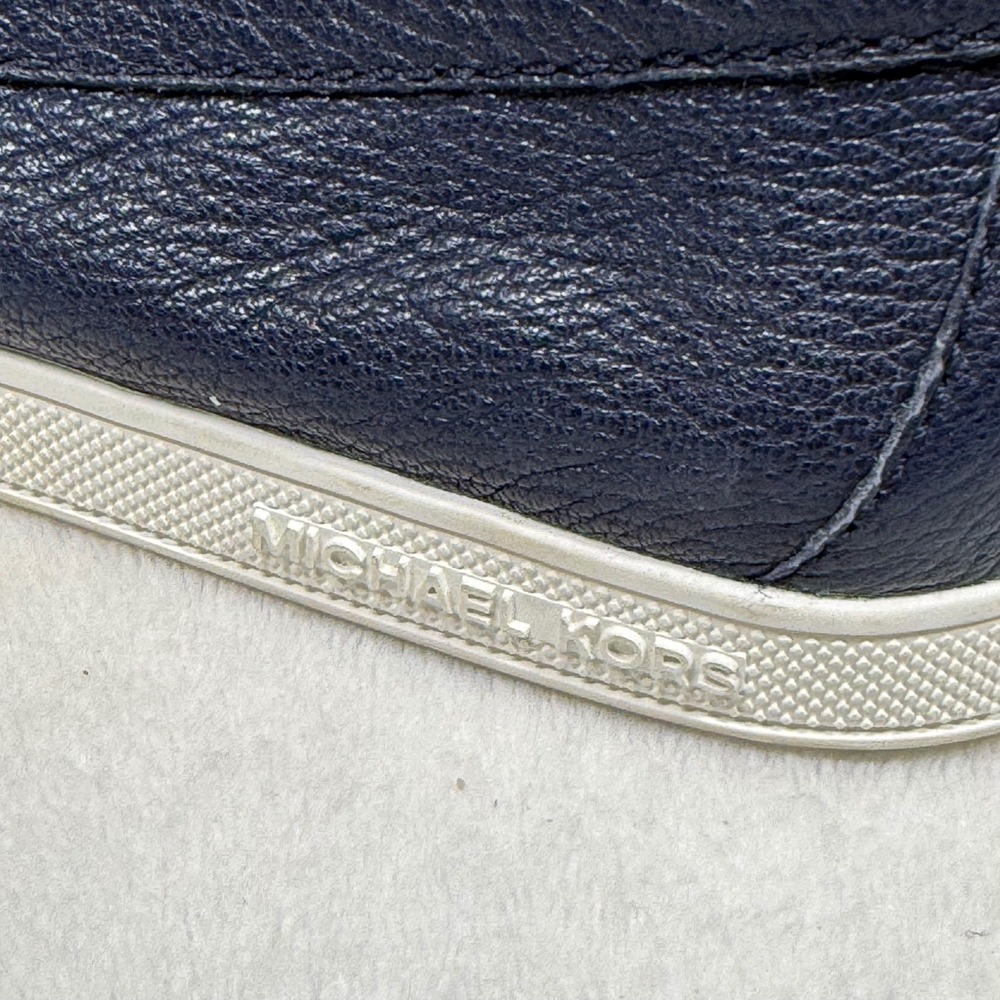 Michael Kors Navy Pebbled Leather Tassel Loafer Sneakers Silver Hardware Blue 7 - Picture 11 of 14